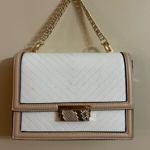 Aldo White and Tan ,with snakeskin print  purse 
 with Gold Chain